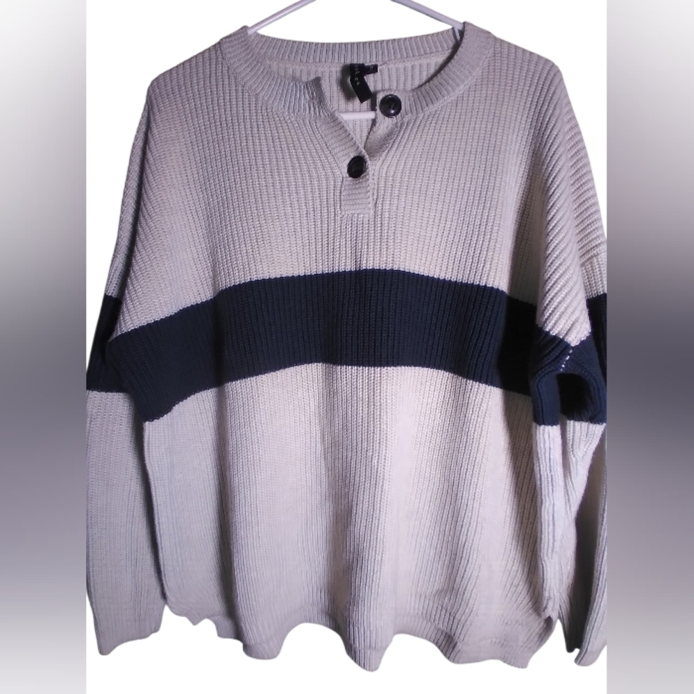 Knotsisters Baggy Beige And Black Sweater Size S Nautical